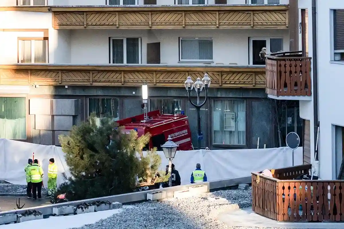 Emergency responders at fire scene in Crans-Montana resort