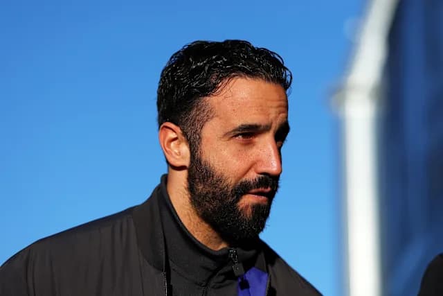 Ruben Amorim looks on during a training session ahead of a Premier League game.