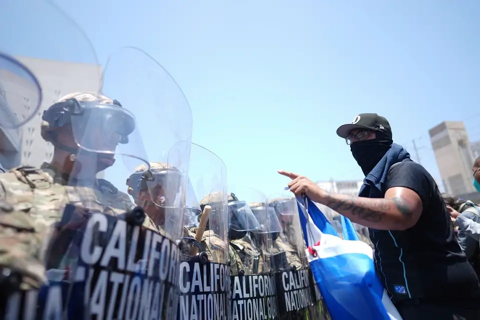 California National Guard facing protesters